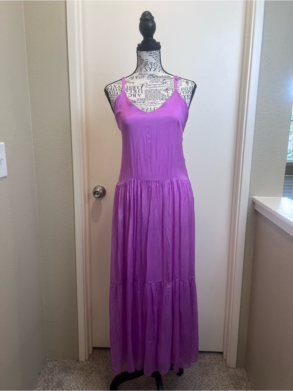 FRNCH Paris Silk Blend Crinkle Maxi Dress Purple Italian Made Homecoming Dress